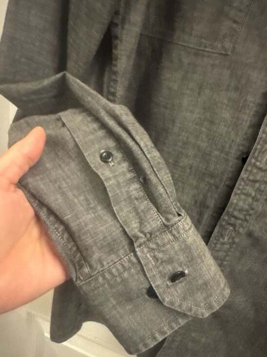 Banana Republic Men's Slim Fit Gray Slub Chambray Button Down Shirt Size M 15 x - Picture 5 of 8